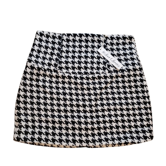 For Love And Lemons Houndstooth Zip Mini Skirt Large NWT